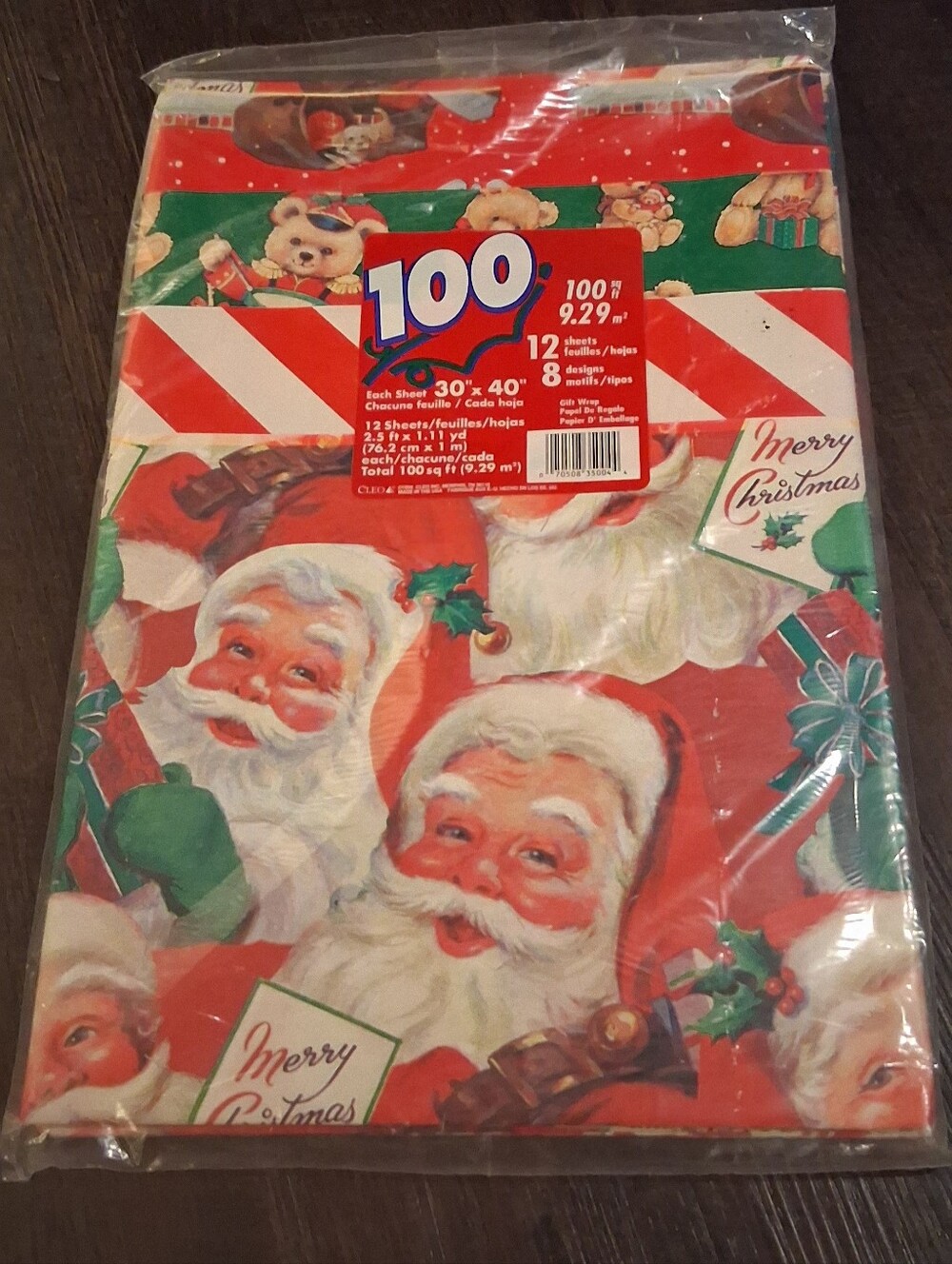 cleo Vintage 90s Santa Tissue Paper Wrap - Red & Green